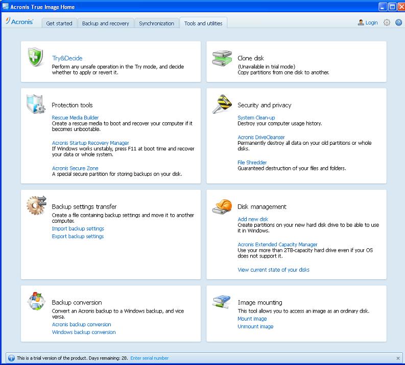 acronis screen image - 

tools